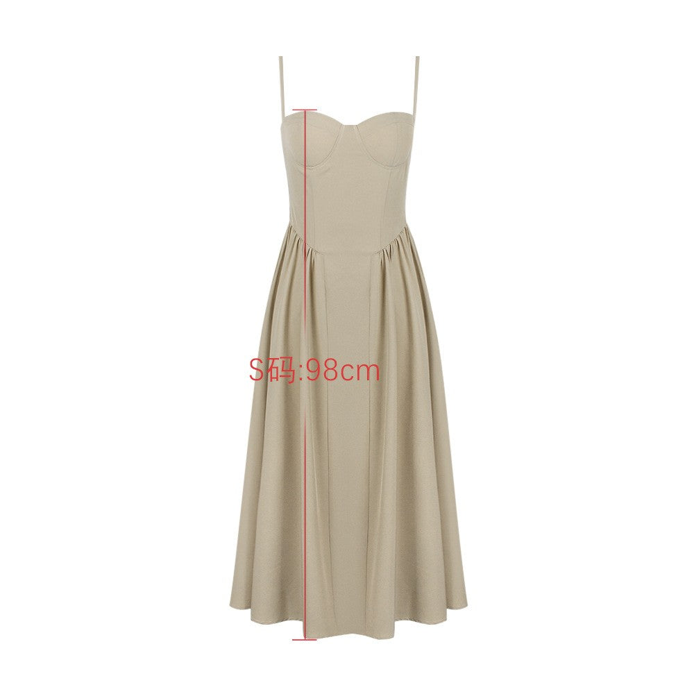 Suninheart Elegant Spaghetti Strap Midi Dress Slim A Line Party Dresses Navy Blu