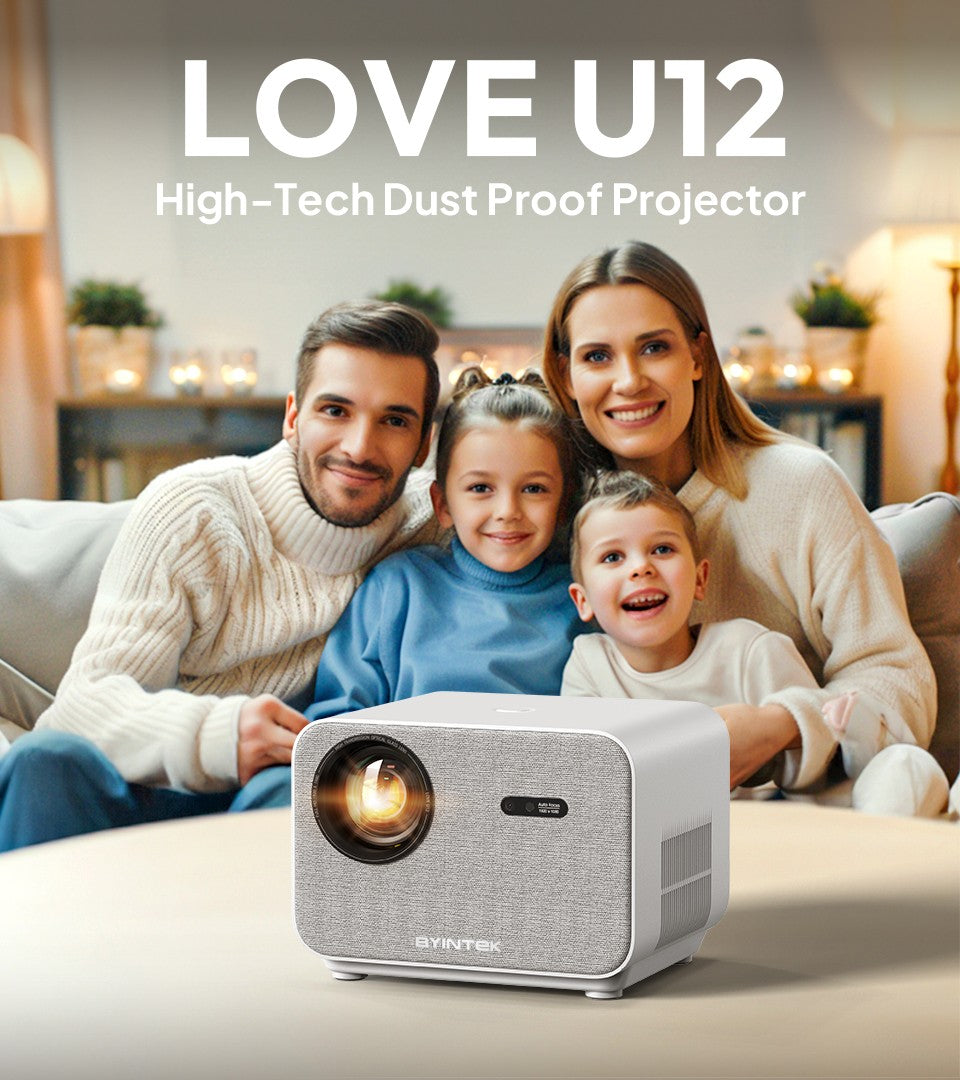 Projetor BYINTEK LOVE U12 Full HD 1080P 4K 800 ANSI Android WiFi 6 Foco Automático para Home Theater, Filmes e Reuniões
