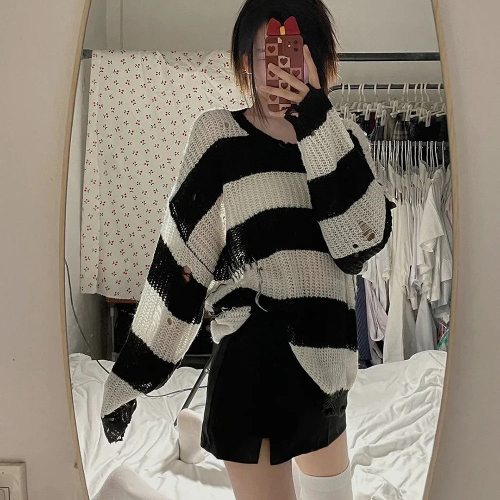 Anime NANA Okazaki Shinichi Cosplay Costume Unisex Stripe Knitted Sweater Autumn Ripped Irregular Sweaters Top Party Clothes