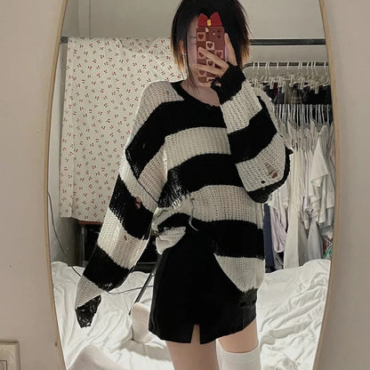 Anime NANA Okazaki Shinichi Cosplay Costume Unisex Stripe Knitted Sweater Autumn Ripped Irregular Sweaters Top Party Clothes