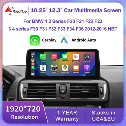 Tela de toque multimídia 1920*720 para BMW Série 1/2/3/4 F20/F21/F22/F30/F31/F33/F34/F36, sistema Android Auto NBT com Carplay sem fio