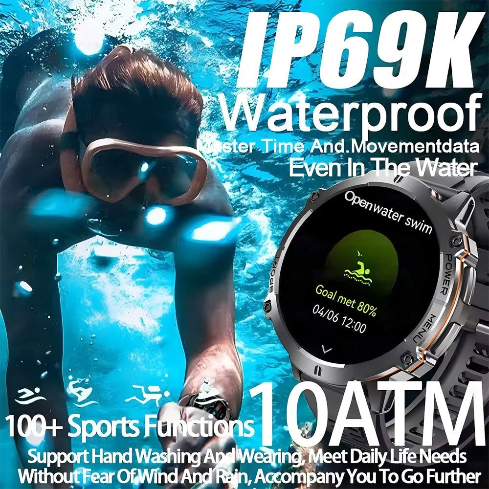 2026 Novo Smartwatch Esportivo Militar com GPS Atualizado Bateria de 1000mAh Tela AMOLED de 1,7 polegadas Bússola Altímetro Chamada Relógio Esportivo Impermeável 10ATM