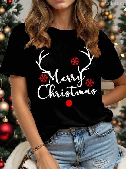 Casual Christmas Santa Claus TShirt for Harajuku Short Sleeve Casual Women's T-shirt Clothing Street Tops Tees Aesthetic Clothes