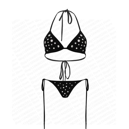 Y2k subculture retro millennium girls style hanging neck suspender bikini set summer beach kawaii classic comfortable bikini set