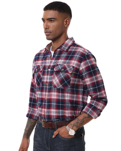 MAGCOMSEN Flannel Shirts Men's Long Sleeves Cotton Long Sleeve Plaid Shirt with 2 Pockets Button Down Casual Corduroy Shirt Male