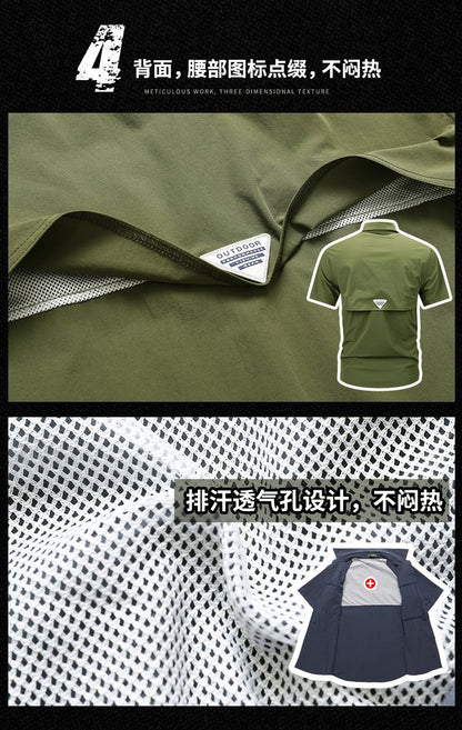 2024 Summer New Cargo Shirt Short Sleeve Men's Cargo T-shirt Outdoor Navy Multi-pocket Breathable Camping Hiking Work Shirts