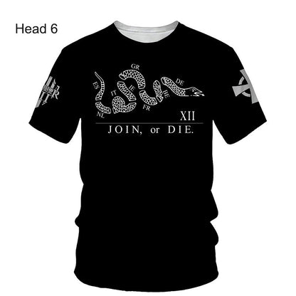 Crusader Knights Templar 3D Harajuku Print Handsome Retro Taste Fashion Personality Street Men's Round Neck Short Sleeve T-shirt