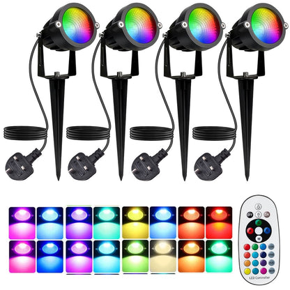 10W RGBW Outdoor Spot Light with Remote Control LED Spike Light Waterproof 110V 220V Landscape Spotlight for Garden,Lawn,Path