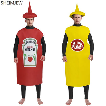 Halloween Funny Ketchup Salad Sauce Cosplay Costumes Adult Unisex Food Party Stage Show Fancy Dress Carnival Bar Mascot Dress Up