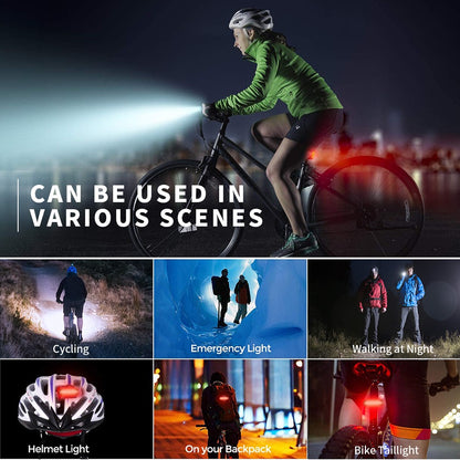 NATFIRE 2 Pcs Bike Light USB Rechargeable 3600LM Bike Headlight 6*LED Super Bright Flashlight Front Lights and Color Rear light