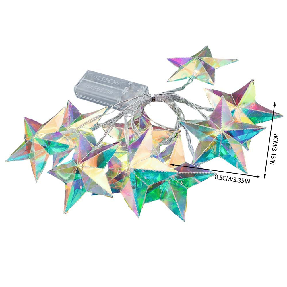 Iridescent 3D Prism Star LED String Lights, Battery Powered Fairy Lights for Indoor Bedroom, Wedding, Window & Home Party Decor