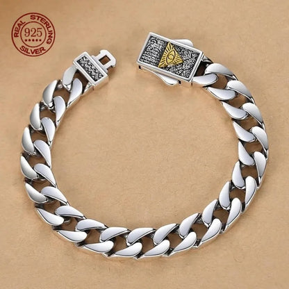 Pulseira Cubana Masculina Olho de Hórus Olho de Deus em Prata 925 Esterlina Moda Hip Hop Presente Simples Acessórios de Joias da Moda