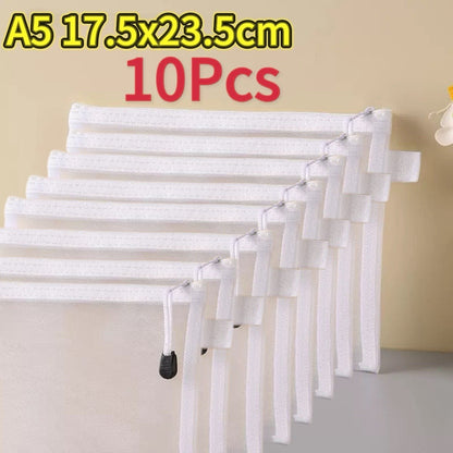 1-12pcs Mesh Zipper Pouch Student Waterproof Zip File Bag Makeup Bag School Office Supplies Miscellaneous Storage Organizer