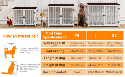 Caixa de Madeira Grande para Cães, Estilo Móvel Interno, Gaiola Elevada para Cães de Estimação, Canil, Mesa de Apoio, Cercado com Treliça, 3 Portas, Bandeja Removível
