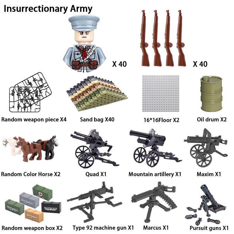 Brinquedos de blocos de montar para crianças: Modelos de Mini Armas de Exército Nacional de Guerra de Soldados de Infantaria da Segunda Guerra Mundial