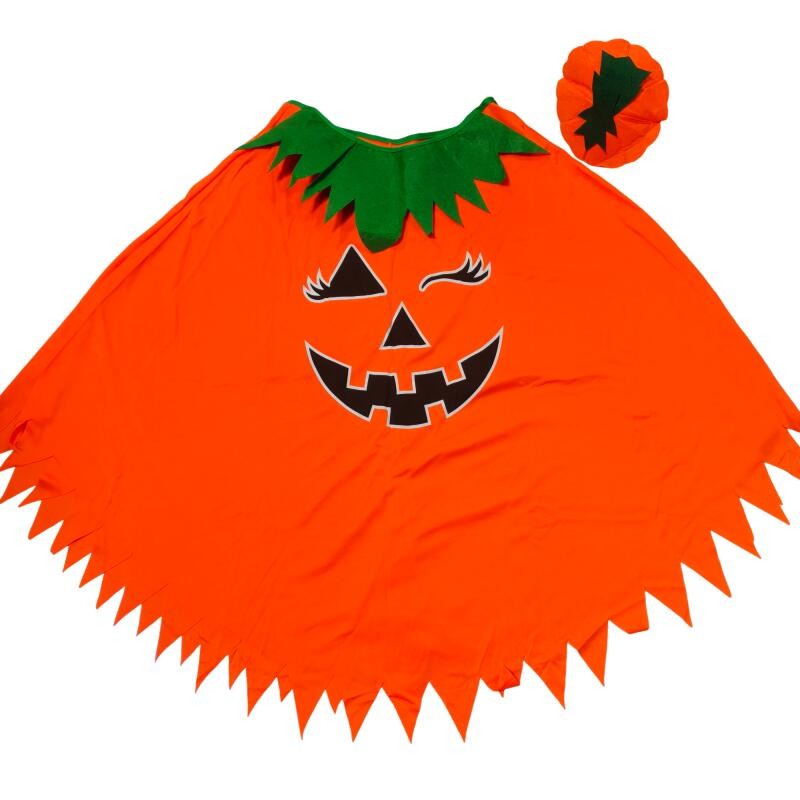 Adult Pumpkin Luminous Halloween Costume Glow In The Dark Face Print Orange Cape With Headband Unisex Fancy Scary Cosplay Outfit
