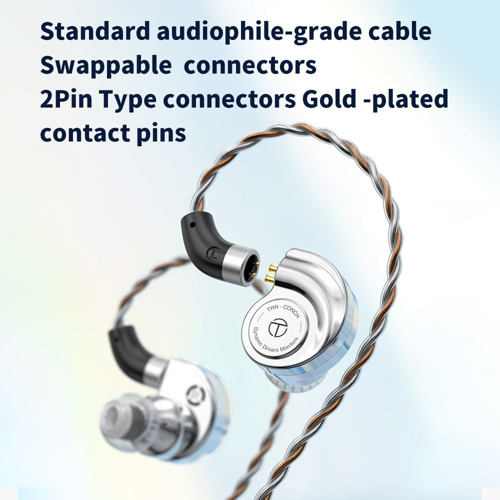 TRN CONCH In-Ear Earphones 10mm Dual Magnetic Circuit DLC Dynamic Driver Headphones Sports Earbuds Monitor IEMS with 3.5/2.5/4.4