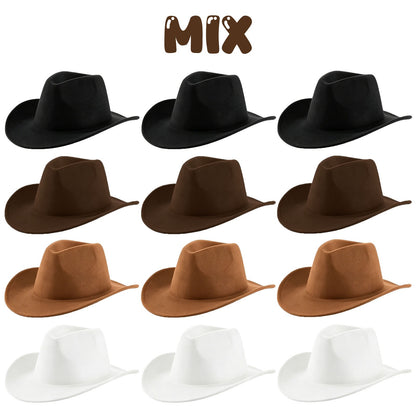 4-24Pcs Western Cowboy Hat for Men Women Adjustable Felt Cowgirl Hats Wide Brim Fedoras Hat for Adult Bachelor Party Costume