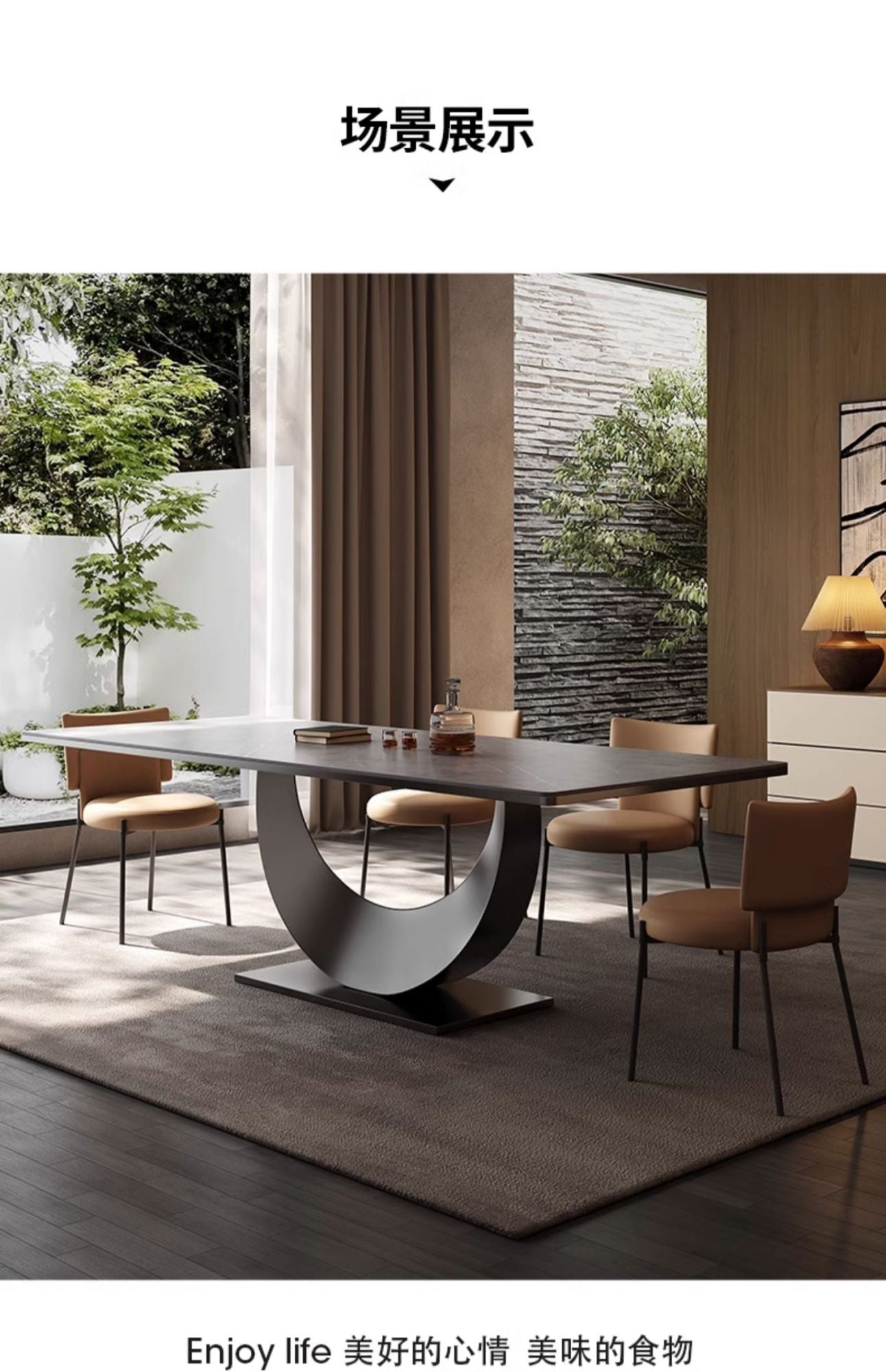 Modern Rectangle Minimalist Rock Slab Restaurant Dining Table And Chairs Stainless Steel Frame Leather Dining Chair Italian