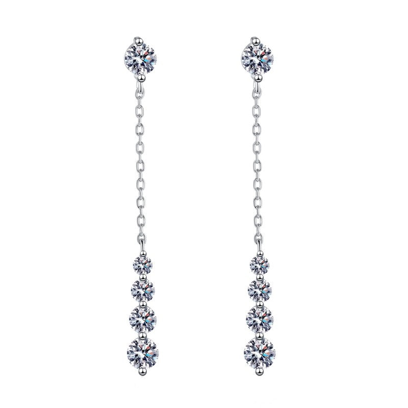 Lover Valentine's Day 18K White Gold Girl Friend Birthday Gift 1.92CT Moissanite Diamond Women Wedding PT950 Tassel Earrings