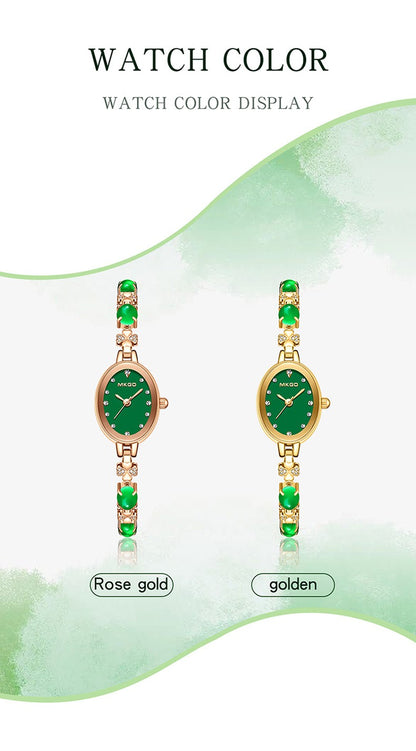 MKGO Women's Fashion Bracelet Watch Luxury Quartz Ladies Watch 30M Waterproof Premium Exquisite Emerald Crystal Female Watches