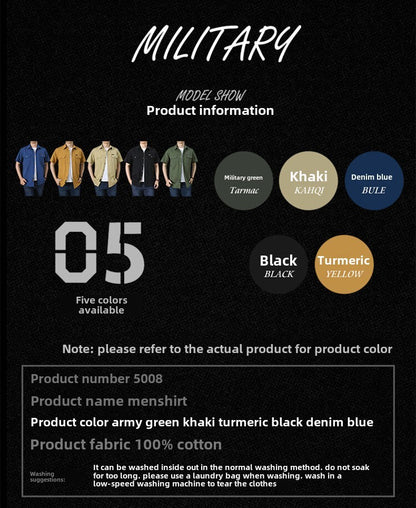 Summer Cargo Shirt Men's Casual Retro Cotton Pocket Short Sleeve Coat plus size Outdoor Camping Fishing Sweat Absorbing Shirt