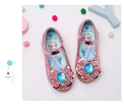 Disney Frozen Princess Elsa Cartoon Soft Sole Sandals Baby Girl Princess Shoes Crystal Shoes Children Flat Girl Leather Shoes