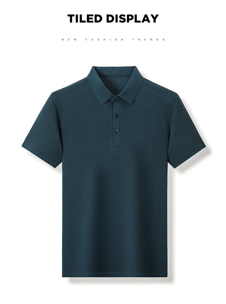 Summer New Men's Lop-up Hollow Short-sleeved Polo Tee Shirt Ice Silk Breathable Business Fashion T-Shirt Male Brand Clothes