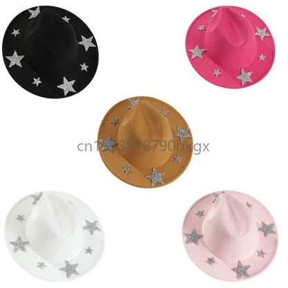 Chapéu Ocidental Elegante Brilhante com Strass Estrela Chapéu de Sol para Mulheres e Homens Usar J78E