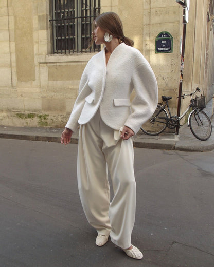 Leisure Solid Color Woolen Short Jacket Women Chic Collar Single Breasted Loose Outerwear Autumn New Daily Commuting Office Coat