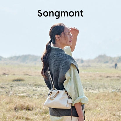 Songmont Genuine Leather Mini Bucket Bag Adjustable Drawstring Multi Straps White Black Blue Casual Chic Crossbody Bag Oversized