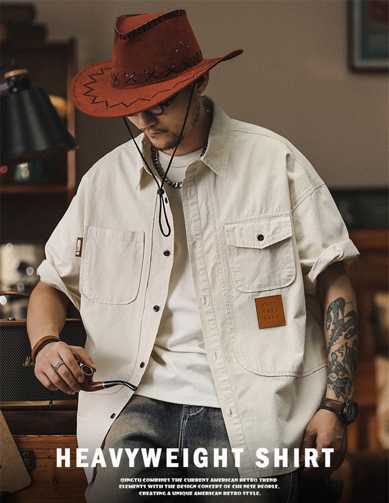 2025 Summer Men's Multi-pocket Oversized Short Sleeve Shirts High Street Fashion Cargo T-shirt New American Casual Y2K Shirt