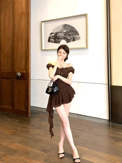 V Neck Lace Trim Shift Dress Women Summer Modern Heritage Aesthetic Youthful Chic Figure Flattering Day to Night Dress