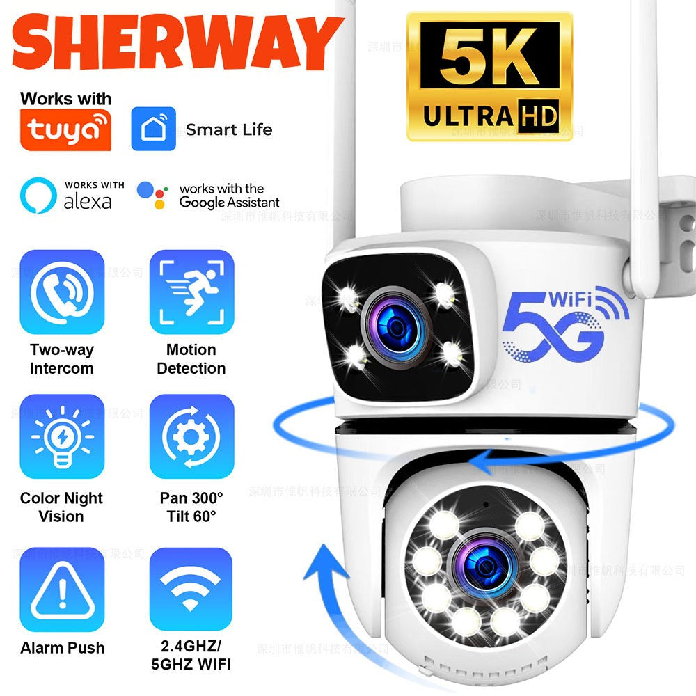 Câmera IP WIFI Tuya 5K 10MP Externa 5G Wifi Câmera PTZ de Lente Dupla Onvif Vigilância CCTV Rastreamento AI Alexa/Câmera de Segurança Goggle