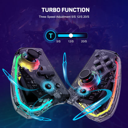 LinYuvo KS40 Transparent Wireless Gamepad for Switch/OLED with 8 Color LED,Turbo Function.Controller Joystick for Switch Lite