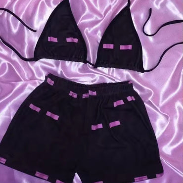 Retro 2000s women's punk new beach swimsuit Gothic clothing American printed garbage swimsuit bikini Y2K swimsuit set emo girl