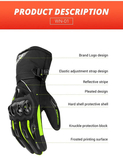 Luvas de Moto de Dedo Inteiro à Prova de Vento para Motoqueiros, Luvas de Moto Impermeáveis com Tela Sensível ao Toque, Luvas de Motocross de Inverno