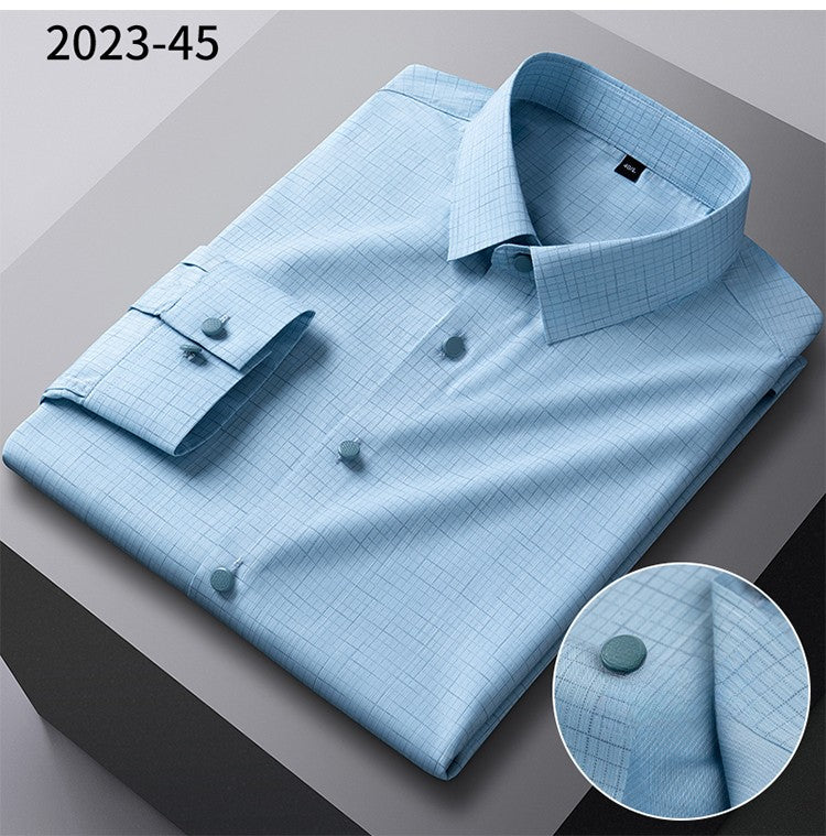 New in shirt elastic plaid casual long sleeve shirts for men slim fit formal shirt fashion easy-care elegants business clothes