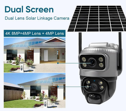 Câmera V380 Lente Dupla 4G Solar PIR Detecção Humana Visão Noturna À Prova D'Água Segurança Vídeo IP Câmera 8MP 4K Bateria Monitor CFTV