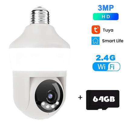 Tuya E27 Light Bulb Dual Screen WiFi Camera 5MP Indoor 5x Zoom PTZ Security Camera IR Color Night Vision Wireless Surveillance