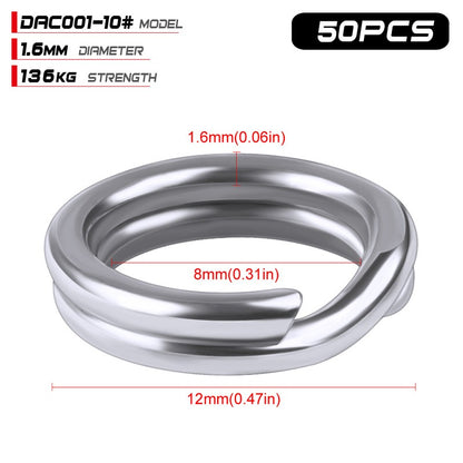 PROBEROS 50 Anéis Divididos para Pesca, Isca Rígida Crank, Prata, Aço Inoxidável 0#-12#, Acessórios Conectores de Pesca, Equipamento