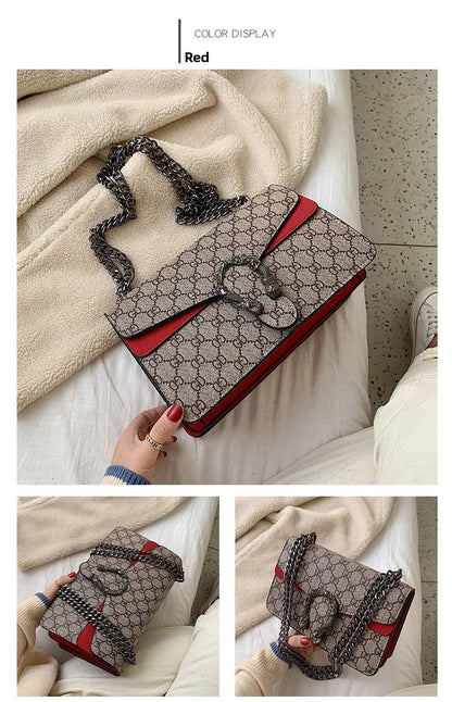 Women Stylish Retro Print Shoulder Crossbody Bag Fashionable Chain Underarm Purse Medium Hardness Polyester Lining