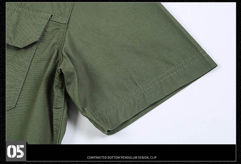 Men's Streetwear Casual Button Down Military Cargo Shirt Short Sleeve Cotton Dress Shirts For Hiking Fishing Golf Polos Shirts