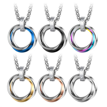 Necklace For Men Hip-hop Three-ring Titanium Steel Does Not Fade Simple Refined Minor Personality Brand Red Tide Pendant