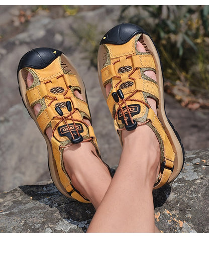 Fashion Men Genuine Leather Shoes 2025 Summer Non Slip Outdoor Water Walking Hiking Trekking Shoes Comfortable Casual Sneakers