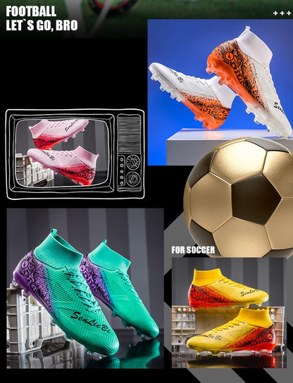 High-top Football Boots, Long Spikes Football Boots, Professional Firm Ground Non-Slipping Training Soccer Cleats for Big Boys