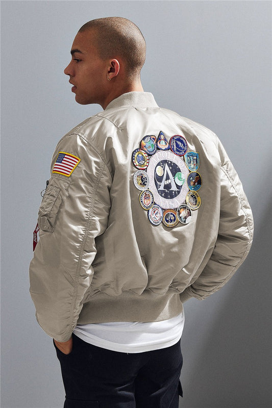 Winter bomber flight jacket vintage MA-1 APOLLO men coat streetwear warm varsity hip hop baseball letterman pilot us air force