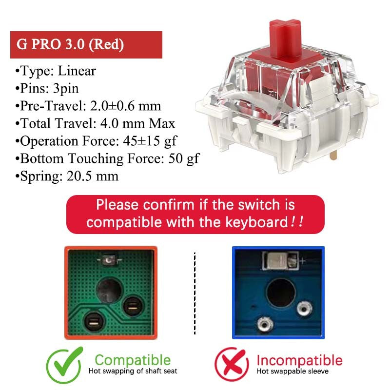 GATERON G Pro V3 3.0 Pro Switch 3 pin para Teclado Mecânico Pré-Lubrificado RGB Linear Tátil Branco Amarelo Vermelho Prata Marrom Eixo MX