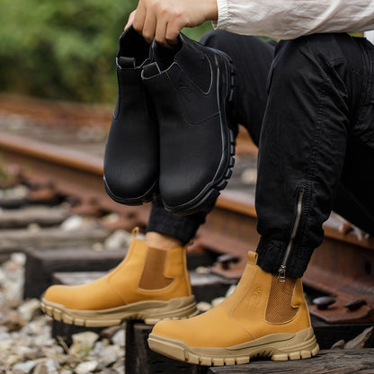 Sapatos de Segurança Impermeáveis Masculinos com Biqueira de Aço Botas de Couro Calçado Masculino Sapatos de Trabalho Indestrutíveis para Construção Marrom