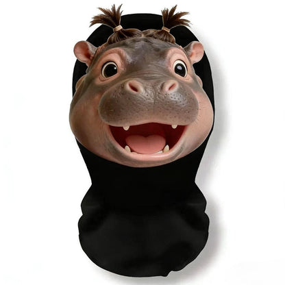 A realistic mesh headwear with hippopotamus emojis, a breathable party mask, and essential equipment for cycling out